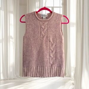 VTG Bloomingdale’s Pink Purple Metallic Cable Knit Sleeveless Sweater Size S